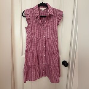 NWOT Women’s Berry and White Gingham Poplin Dress